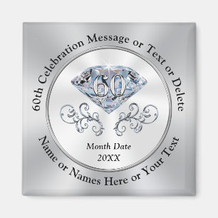 60th Birthday Favors, Diamond Anniversary Favors Magnet