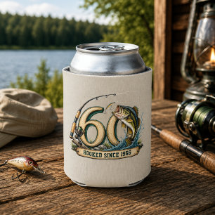 60th Birthday Fishing Party Hooked Since 1966 Can Cooler