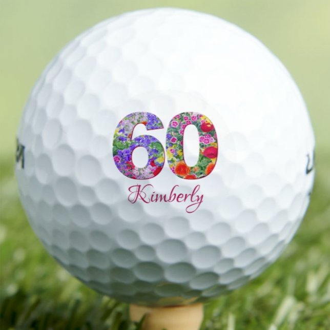 60th birthday floral design unique golf balls (Creator Uploaded)