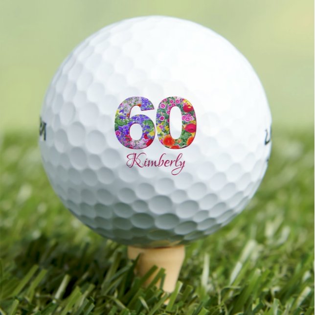 60th birthday floral design unique golf balls (Creator Uploaded)