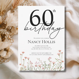 60th Birthday Floral Elegant Script Birthday Party Invitation