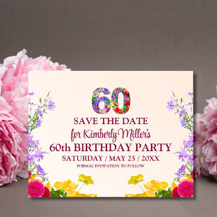 60th birthday floral modern 60 years party announcement postcard