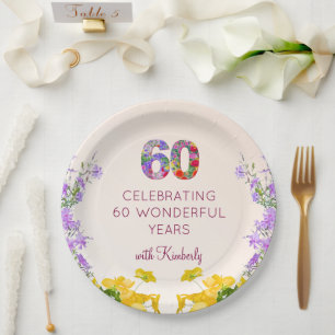 60th birthday floral modern 60 years party elegant paper plate