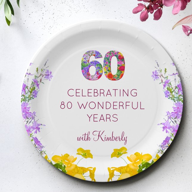 60th birthday floral modern 60 years party elegant paper plate (Creator Uploaded)