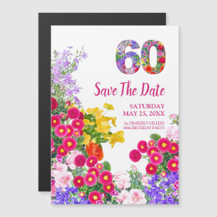 60th Birthday Floral Modern 60 Years Save The Date Magnetic Invitation
