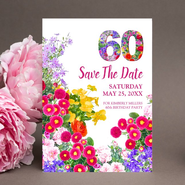 60th birthday floral modern Save The Date postcard (Creator Uploaded)