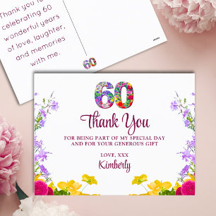 60th birthday floral thanks modern 60 years party postcard