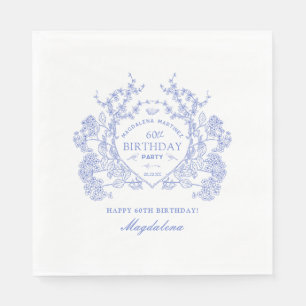 60th Birthday French Blue Floral Crest Custom Napkin