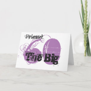 60th Birthday, friend, black & mauve text, white. Card