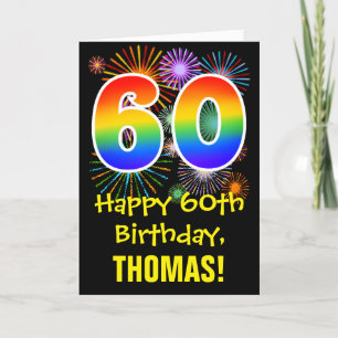 60th Birthday: Fun Fireworks Pattern + Rainbow 60 Card