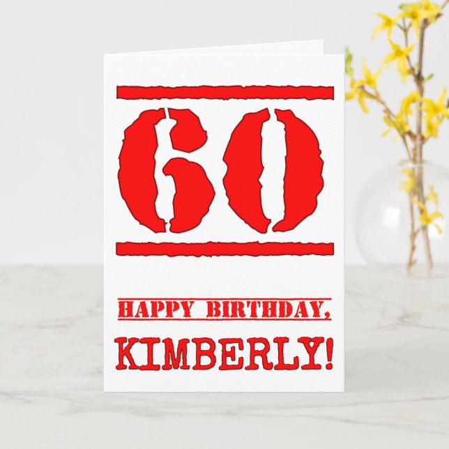 60th Birthday: Fun, Red Rubber Stamp Inspired Look Card (Yellow Flower)