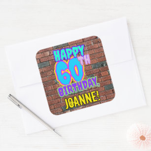 60th Birthday – Fun, Urban Graffiti Inspired Look Square Sticker