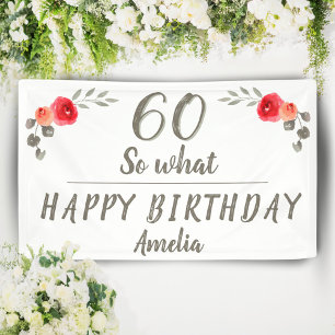60th Birthday Funny Watercolor Flower Floral Banner