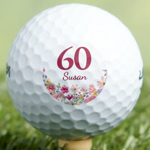 60th Birthday Gift for Her Pink Floral Custom Golf Balls