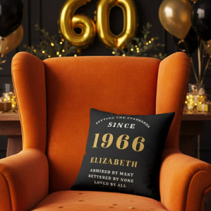 60th Birthday Gift Personalized 1966 Black Gold Cushion