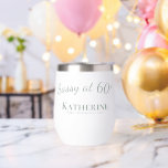 60th Birthday Gift–Sassy at 60! Elegant Sage Green<br><div class="desc">Celebrate turning 60 with this fun and practical stainless steel wine tumbler! "Sassy at 60" is the perfect sentiment for an unforgettable milestone gift. Insulated to keep drinks at the perfect temperature for sipping in style. This trendy super cute personalised stemless wine glass makes a great gift for a fantastic...</div>