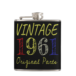 60th Birthday Gift Vintage 1961 Original Parts Hip Flask