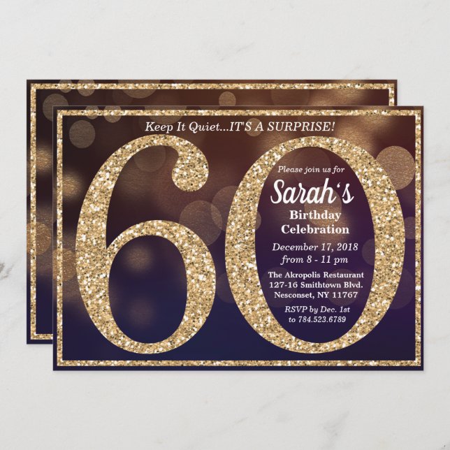 60th Birthday Glitter Milestone Invitation (Front/Back)