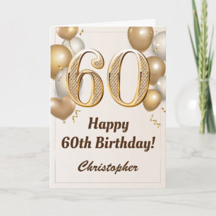 60th Birthday Gold Balloons and Confetti Birthday Card