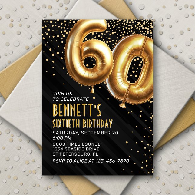 60th Birthday Gold Black Invitation (Creator Uploaded)
