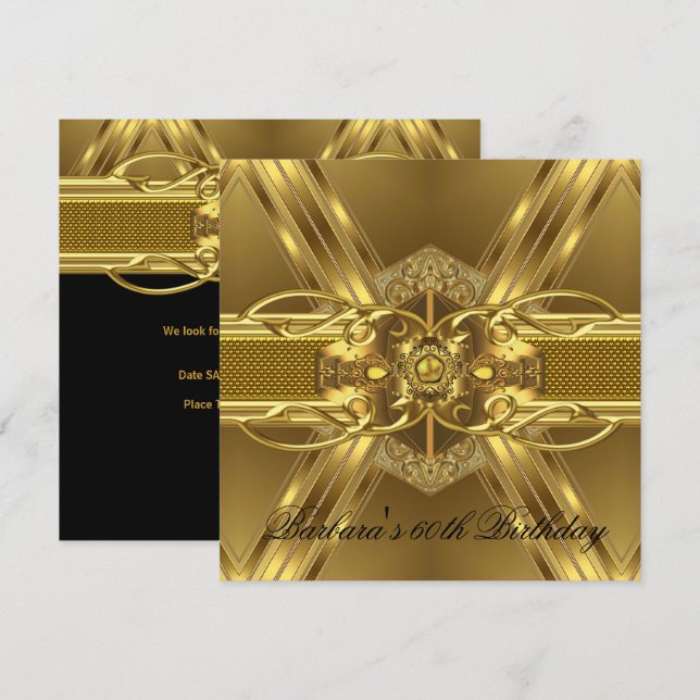60th Birthday Gold Black Ornate Jewel 2 Invitation (Front/Back)