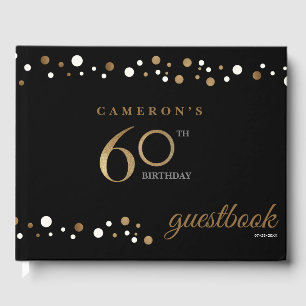 60th birthday gold confetti and black personalized guest book
