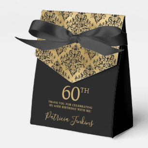 60th Birthday Gold Damask Thank You Favour Box