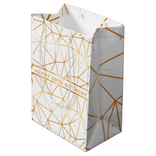 60th birthday gold geometrical pattern on white medium gift bag
