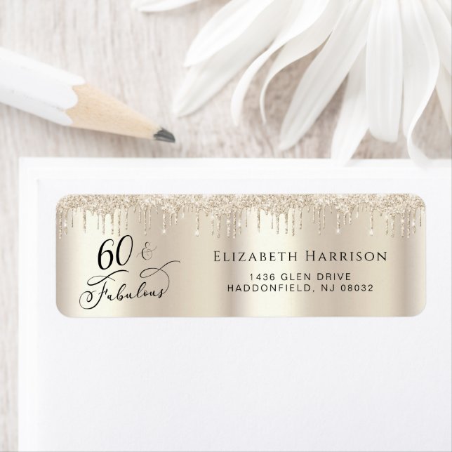 60th Birthday Gold Glitter Return Address Label (Insitu)