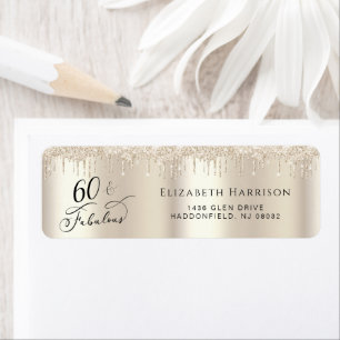 60th Birthday Gold Glitter Return Address Return Address Label