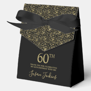 60th Birthday Gold Glitter Roses Thank You Favour Box