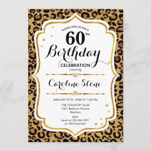 60th Birthday - Gold Leopard Print Invitation