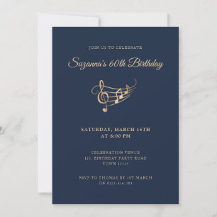 60th Birthday Gold Music Notes Elegant Invitation