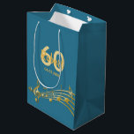 60th Birthday gold music notes teal blue green Medium Gift Bag<br><div class="desc">Teal,  blue green background with faux gold music notes for a 60th birthday. Templates for the age 60,  name and date.  The name is written in a hand-lettered style script.  Golden letters and number.</div>