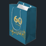60th Birthday gold music notes teal blue green Medium Gift Bag<br><div class="desc">Teal,  blue green background with faux gold music notes for a 60th birthday. Templates for the age 60,  name and date.  The name is written in a hand-lettered style script.  Golden letters and number.</div>