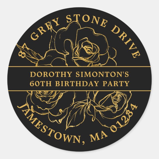60th Birthday Gold Rose Return Address Label (Front)