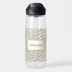 60th Birthday Gold & White Random Number Pattern Water Bottle
