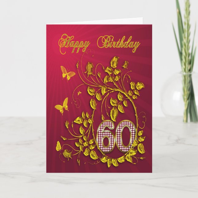 60th Birthday golden butterflies Card (Front)