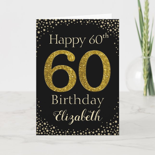 60th Birthday Golden Glitter Card (Front)