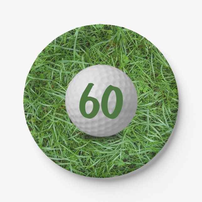 60th Birthday Golf Ball on Grass Paper Plate (Front)