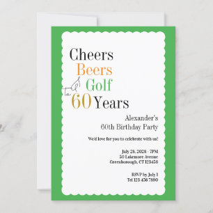 60th Birthday Golf Cheers and Beers Green Invitation