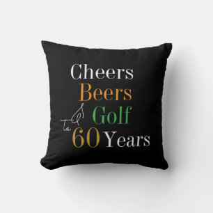 60th Birthday Golf Cheers Beers Black Gold Cushion