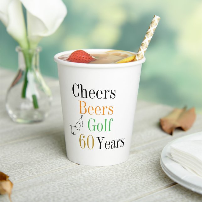60th Birthday Golf Cheers Beers Minimal Party Paper Cups (Insitu)