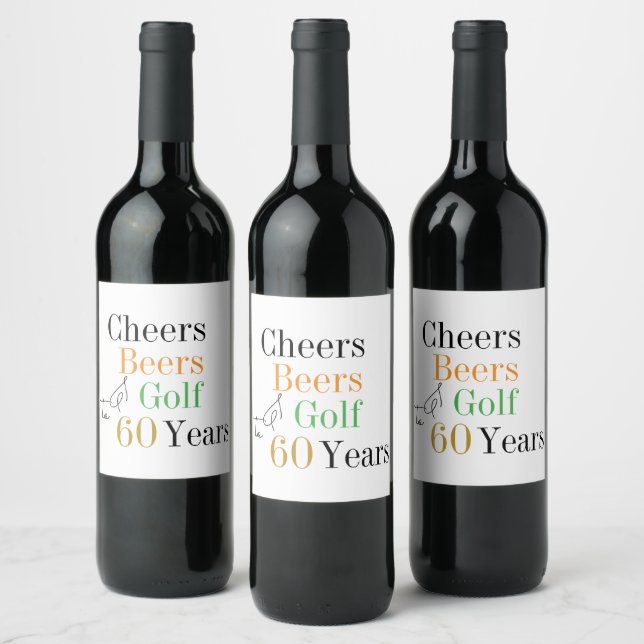 60th Birthday Golf Cheers Beers Minimal Party Wine Label (Bottles)