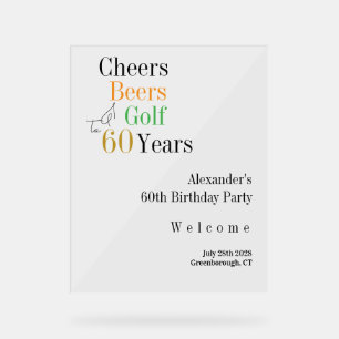 60th Birthday Golf Cheers Beers Minimal Welcome Acrylic Sign