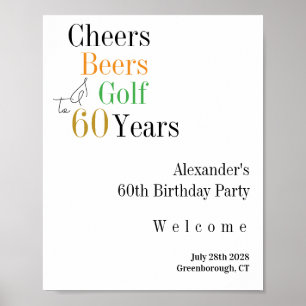60th Birthday Golf Cheers Beers Minimal Welcome Poster