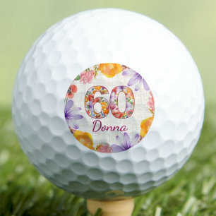 60th Birthday Grandma Gift Elegant Floral Custom Golf Balls