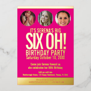 60th Birthday graphic pink gold foil photo circles