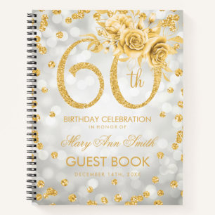 60th Birthday Guestbook Gold Silver Glam Lights Notebook