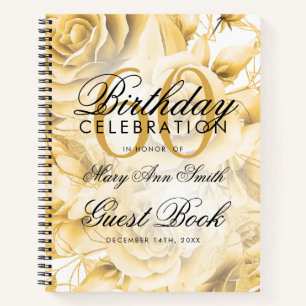 60th Birthday Guestbook Party Floral Gold Notebook